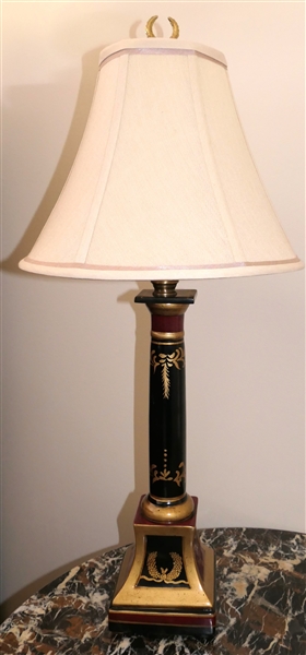 Hand Painted Black and Gold Table Lamp - Laurel Wreath and Scroll Design - Lamp Measures 30" Tall 