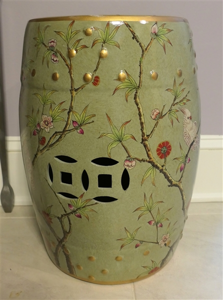 Beautiful Asian Inspired Ceramic Garden Seat - Measures 18" Tall 12" Across