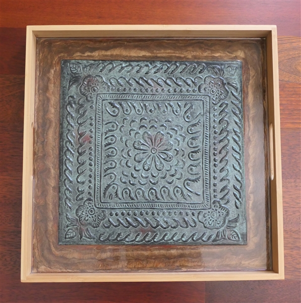 Wood and Metal Serving Tray - Measures 16" by 16"