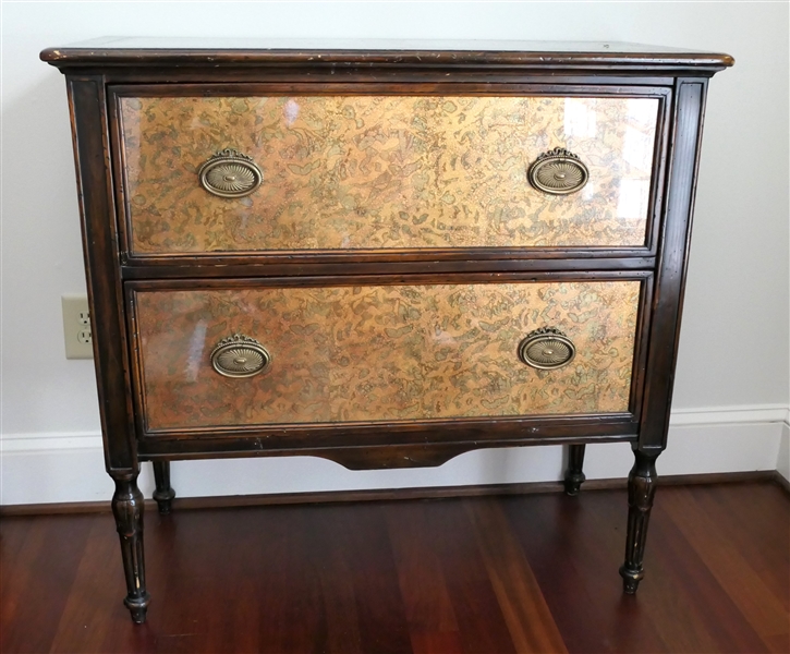 Eglomise by Theodore Alexander - 2 Drawer Chest with Gold Finished Drawer Fronts  and Ends - Measures 36" Tall 37 1/2" by 18" 