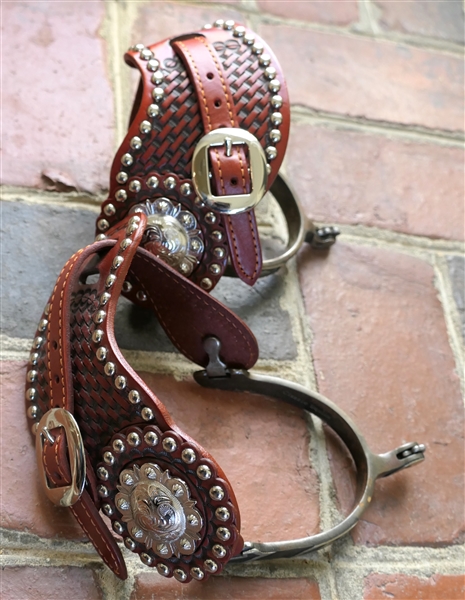 Pair of Classic Equine Spurs with Wide Leather Spur Straps - Straps Measure 3" Wide