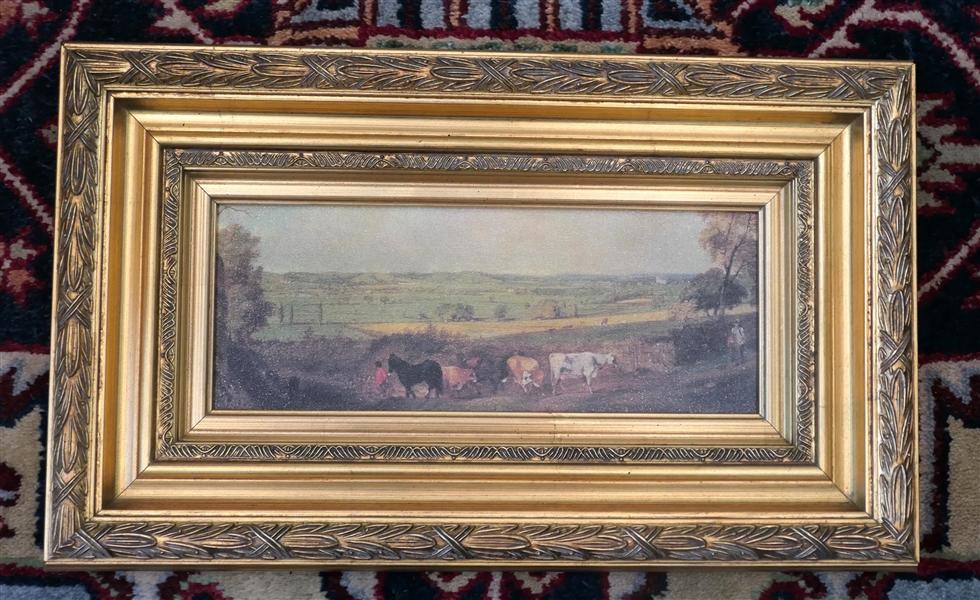 H. Hal Chicago - Kramer - Antiqued Collection - "Old Pastoral Scenes" Print on Board in Nice Gold Gilt Frame - Frame Measures 12 1/4" by 20 1/4"