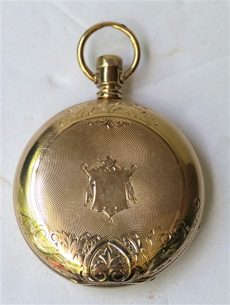 Gail Borden - National Watch Co.  - Elgin - Keywind Pocket Watch in Engraved Gold Hunter Case - Case Marked with an Anchor and Numbers 48436 - Movement Number 226877 - Crystal is Cracked - Dial is...