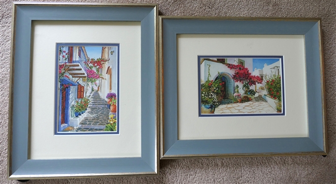 Pair of Framed and Matted Prints of Floral Lined Pathways - Each Frame Measures 12" by 10"