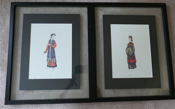 Pair of Framed and Matted Chinese Figure Prints - No. 6 and No. 8 - Frames Have Glass Fronts and Backs - Each Frame Measures 21" by 17"