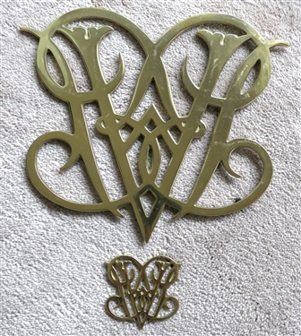 Virginia Metalcrafters "Williamsburg" Queen Ann Cypher Trivet and Smaller Brass Cypher - Trivet Measures 8" by 9"