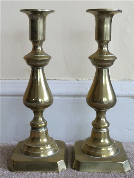 Pair of Brass Push-Up Candle Sticks - Each Measures 10"