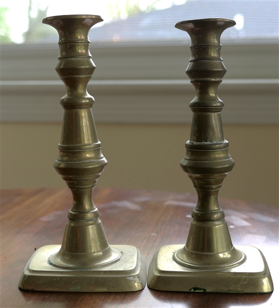 Pair of 7" Brass Push - Up Candlesticks