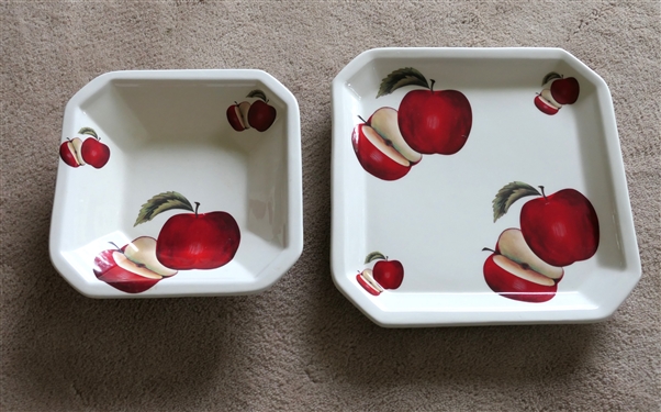 2 Italian Apple Dishes - Due Torri Ceramica - Plate Measures 10 1/2" Square, Bowl Measures 8 1/4" Square