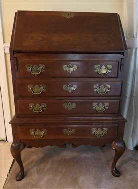 Maddox Colonial Furniture Queen Anne Style  Cherry Drop Front Secretary - Divided Desk Compartment with Small Drawers Over 4 Dovetailed Drawers - Secretary Measures 39" Tall 26" by 17" 