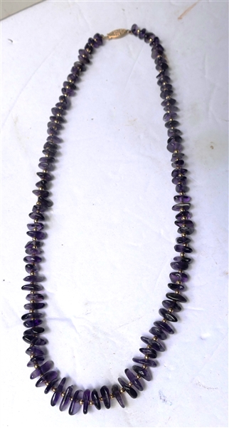 14kt Yellow Gold And Amethyst Beaded Necklace - 14kt Gold Clasp - Necklace Measures 21" Long