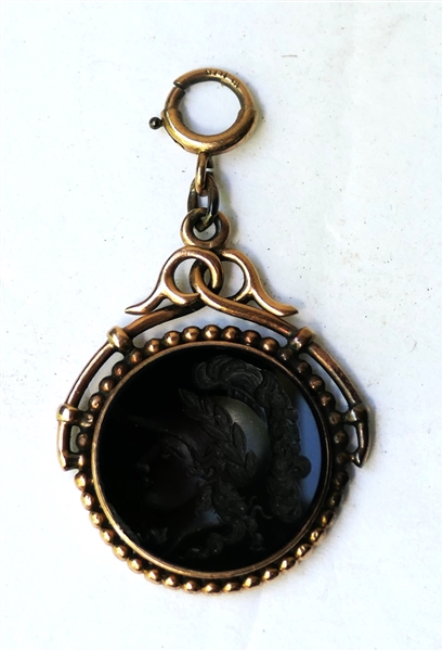 10kt Yellow Gold Intaglio Charm - Roman Soldier Intaglio - Measures 1 3/4" by 1" - Small Chip on Back of Stone 