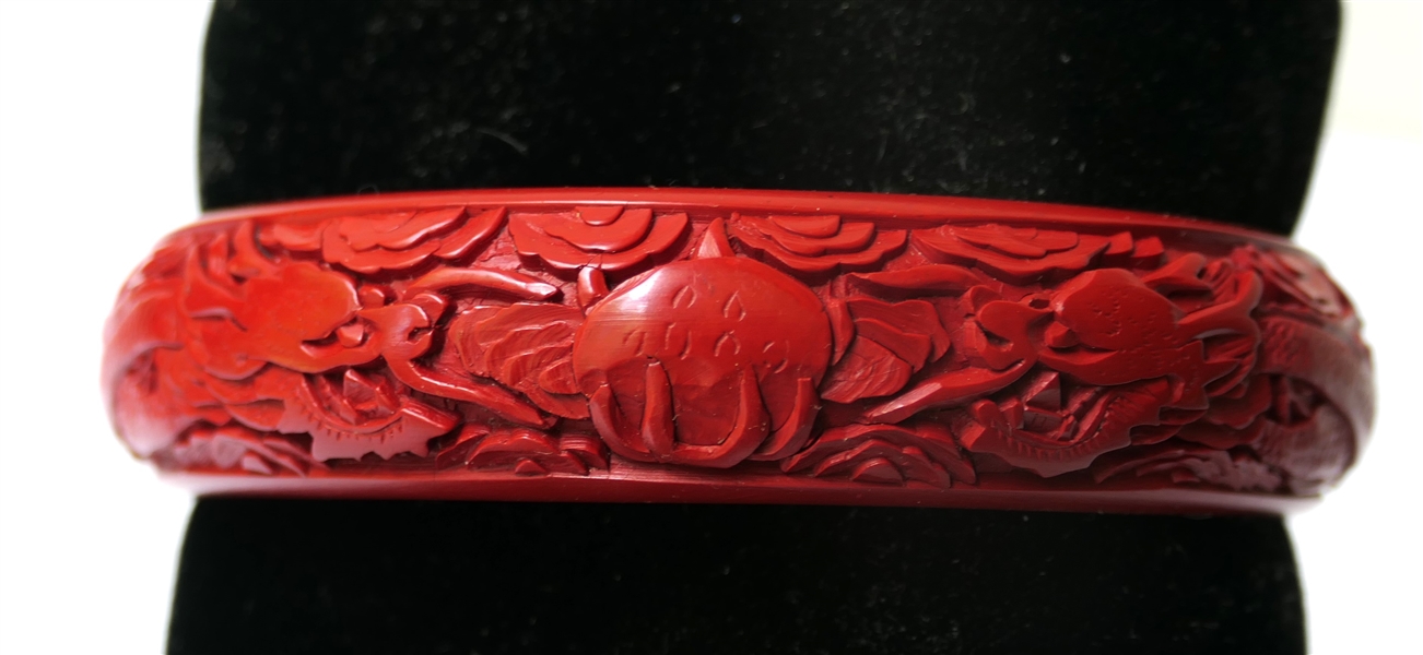 Cinnabar Dragon Carved Bangle Bracelet - Measures 5/8" Wide