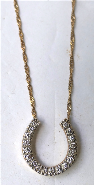 14kt Yellow Gold Necklace with 14kt Yellow Gold Diamond Horseshoe Pendant - Necklace Measures 21" Long