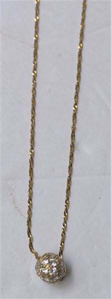 14kt Yellow Gold Chain with Gold and CZ Ball Slide Pendant - Necklace Measures 17" 