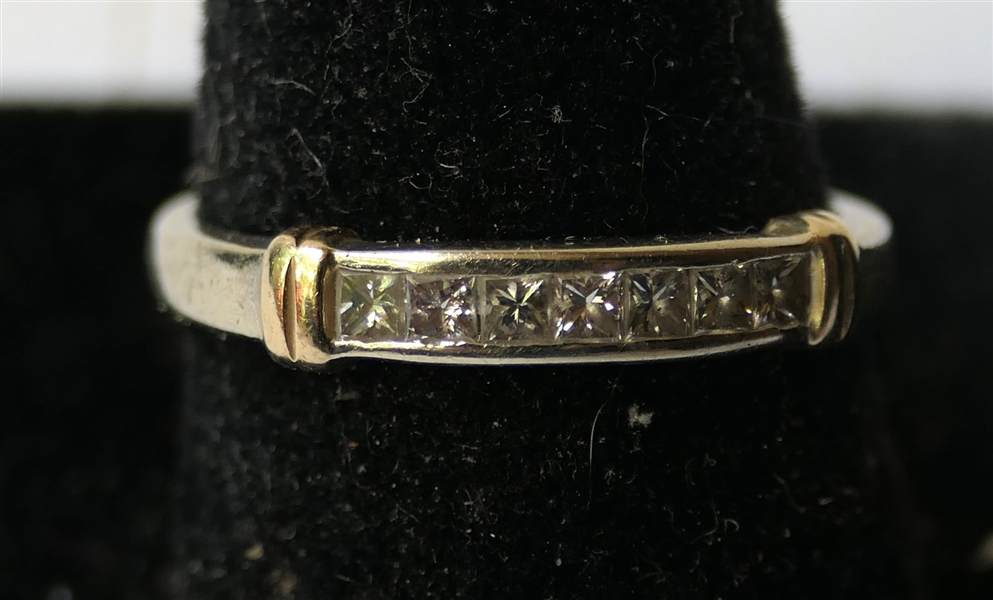 14kt White and Yellow Gold Diamond Band with Chanel Set Princess Cut Diamonds - Band Size 6 3/4