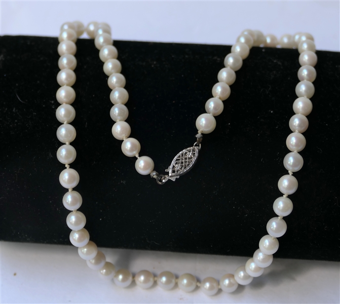 Hand Knotted Pearl Necklace with Sterling Silver Clasp - Necklace Measures 17"