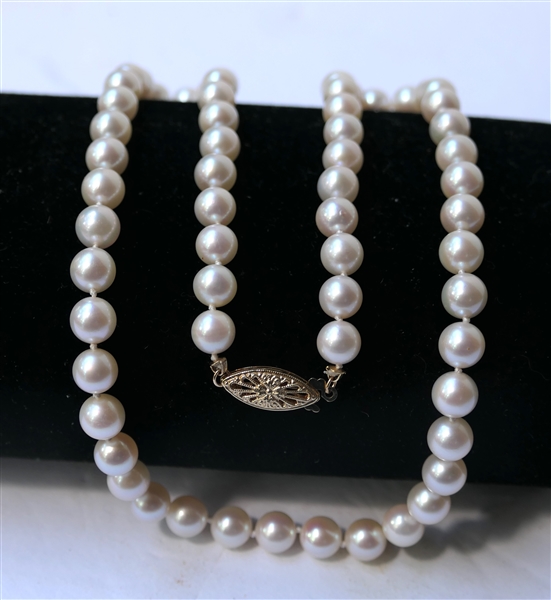 Hand Knotted Pearls with 14kt Yellow Gold Clasp - Necklace Measures 18"