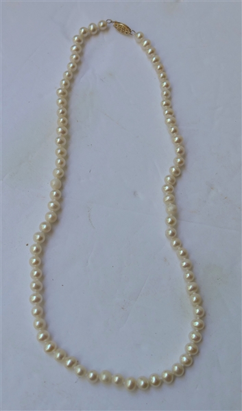 Hand Knotted Pearls with 14kt Yellow Gold Clasp - Necklace Measures 16"