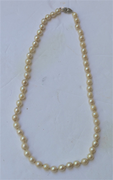 Hand Knotted Pearls with 14kt White Gold Clasp - Necklace Measures 15"