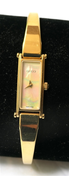 Gucci Swiss Made Quartz Wristwatch - Number 1500 - Gold Tone Band and Case - Pearl Dial 