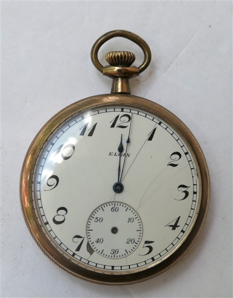 Elgin Gold Filled Pocket Watch with Engraved Case - Second Register on Watch - Elgin 15 Jewels Movement - Number 24266992 - Measures 1 1/2" Across  - Missing Second Hands