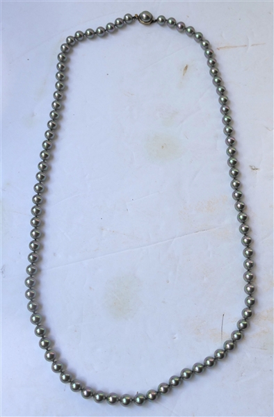 Majorica Black Pearl Necklace - Clasp Signed 925 - Necklace Measures 30" Long