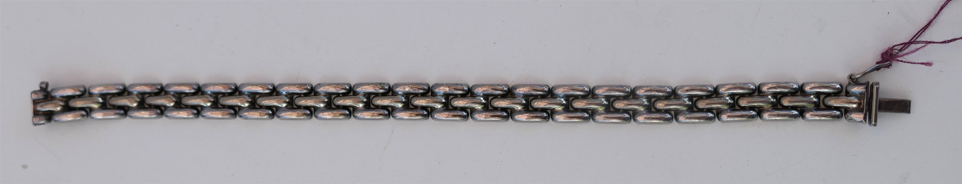 Sterling Silver Basket Weave Link Bracelet - Measuring 7" Long