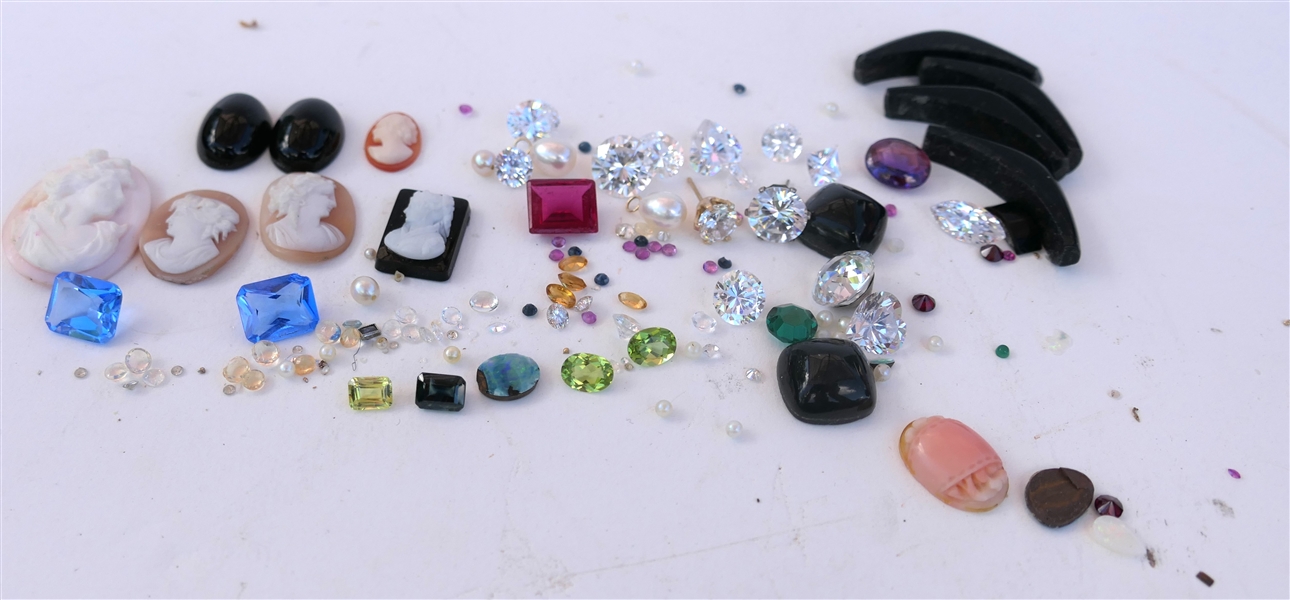 Collection of Stones, Cameos, Faceted Stones, Small Diamonds, and Cabochons