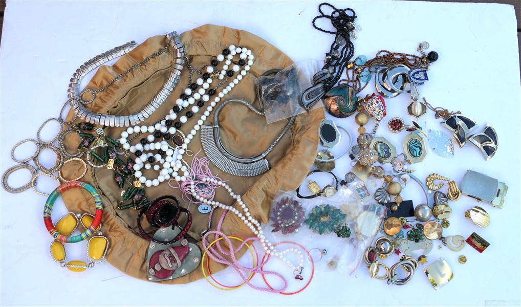 Lot of Costume Jewelry including Pearls with Sterling Silver Clasp, Beads, Rhinestones, Necklaces, Bracelets, Earrings, Brooches, Etc. 