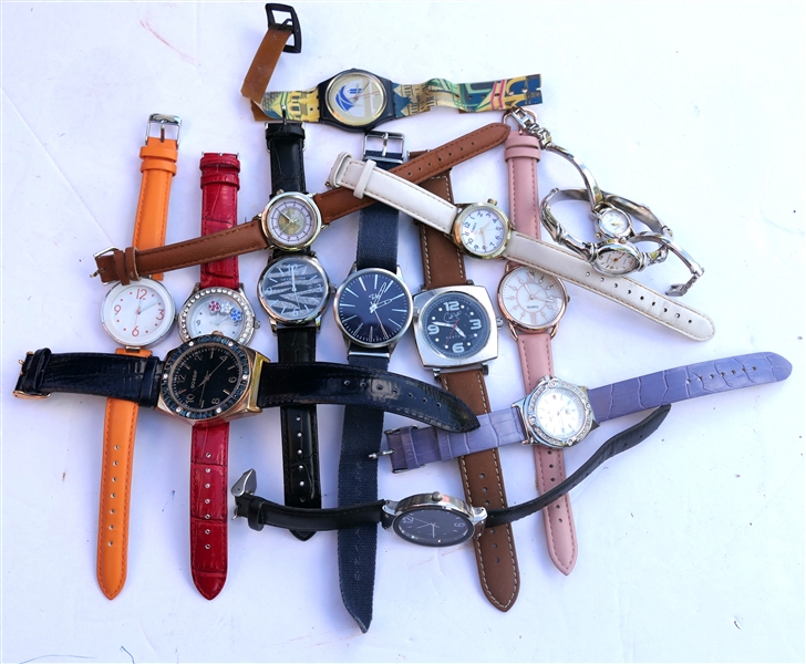 Collection of Ladies Fashion Watches including Gossip, Carlos Santana, Swatch, Quacker Factory, and Quartz 