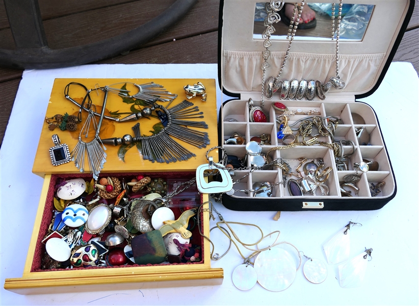 2 Boxes of Costume Jewelry including Some Sterling Silver - Necklaces, Earrings, Bracelets, Shell Earrings & Pendant, Chains, Pineapples, Etc. 