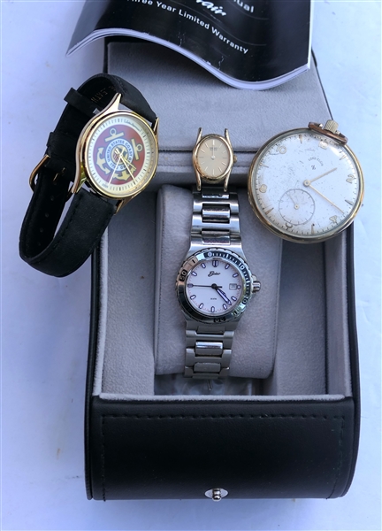 Jules Jurgensen "United States Coast Guard" Wrist Watch, Belair Watch in Original Box, Seiko Quartz Watch, and Lord Elgin Pocket Watch with Second Register - Running