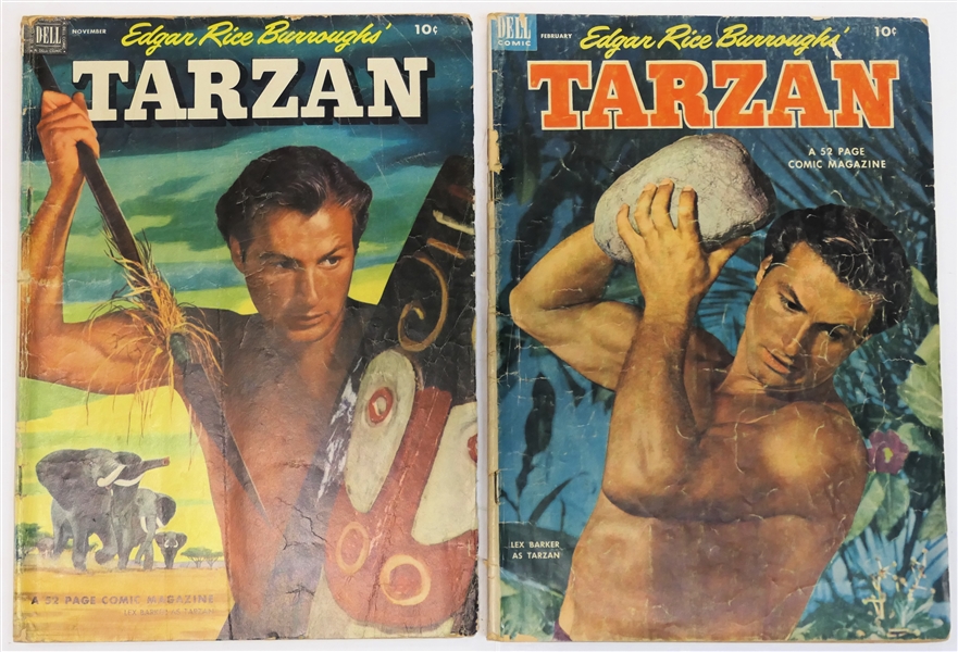 2 -  Dell Comics  - Edgar Rice Burroughs Tarzan 10 Cent Comic Books  -1952 #38 and 1953 #41 