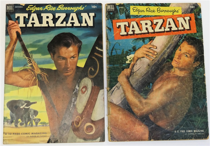 2 -  Dell Comics  - Edgar Rice Burroughs Tarzan 10 Cent Comic Books  - 1952 #38 and 1953 #43