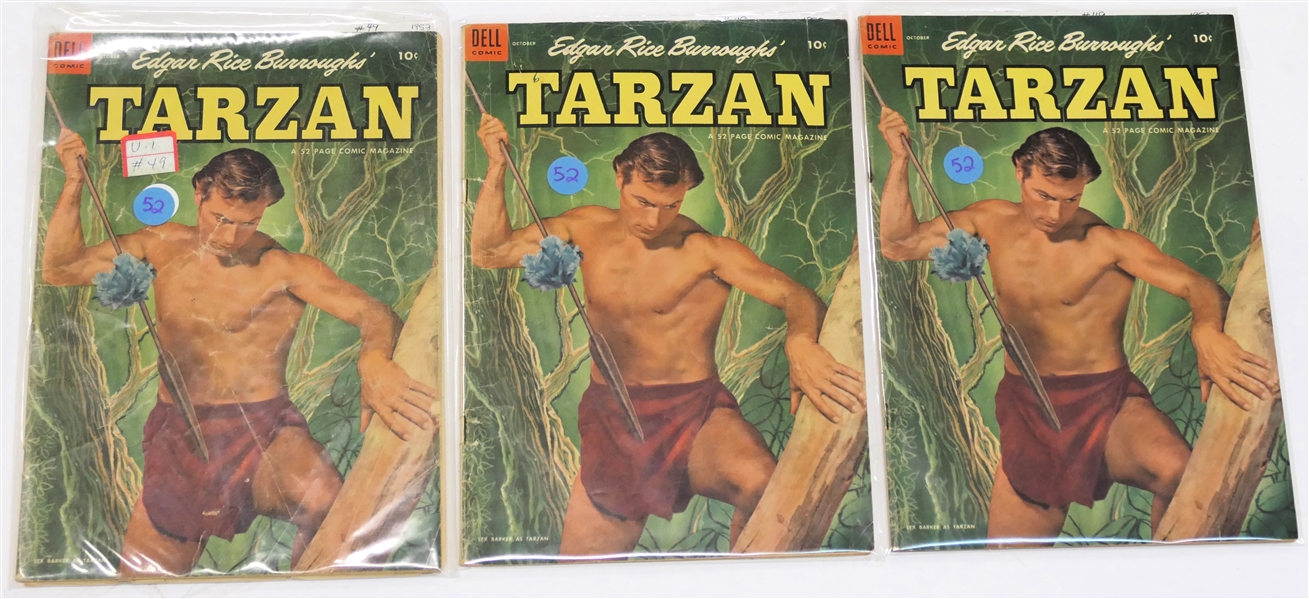 3  Dell Comics  - Edgar Rice Burroughs Tarzan 10 Cent Comic Books - 1953 #49