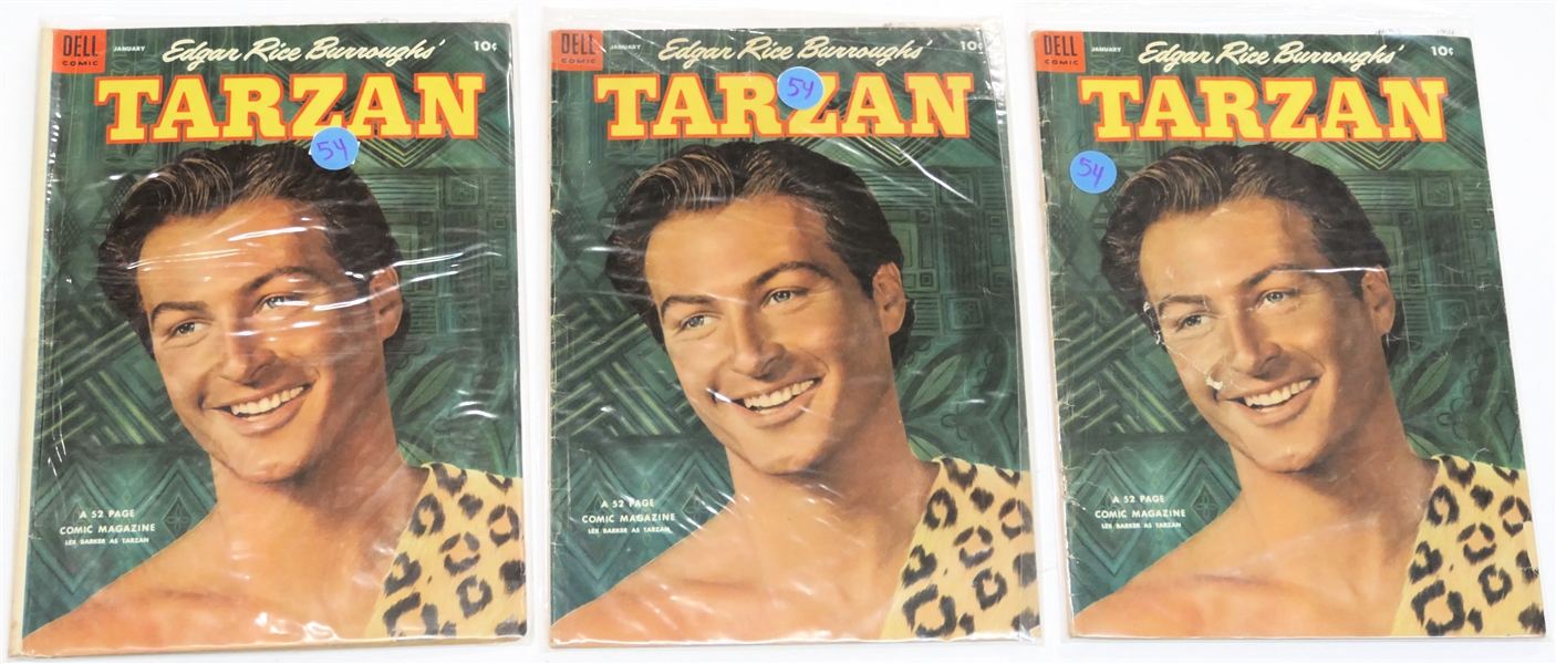 3  Dell Comics  - Edgar Rice Burroughs Tarzan 10 Cent Comic Books  - 1954 #52