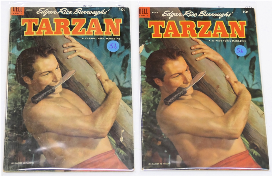 2  Dell Comics  - Edgar Rice Burroughs Tarzan 10 Cent Comic Books  - 1954 #54