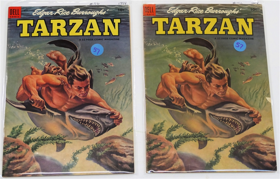 2 Dell Comics  - Edgar Rice Burroughs Tarzan 10 Cent Comic Books  - 1954 #56