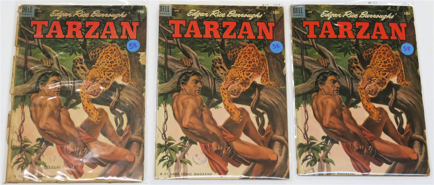  3 Dell Comics  - Edgar Rice Burroughs Tarzan 10 Cent Comic Books  - 1954 #57