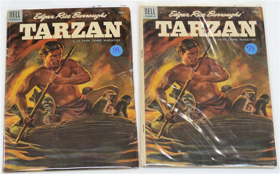 2  Dell Comics  - Edgar Rice Burroughs Tarzan 10 Cent Comic Books  - 1954 #58