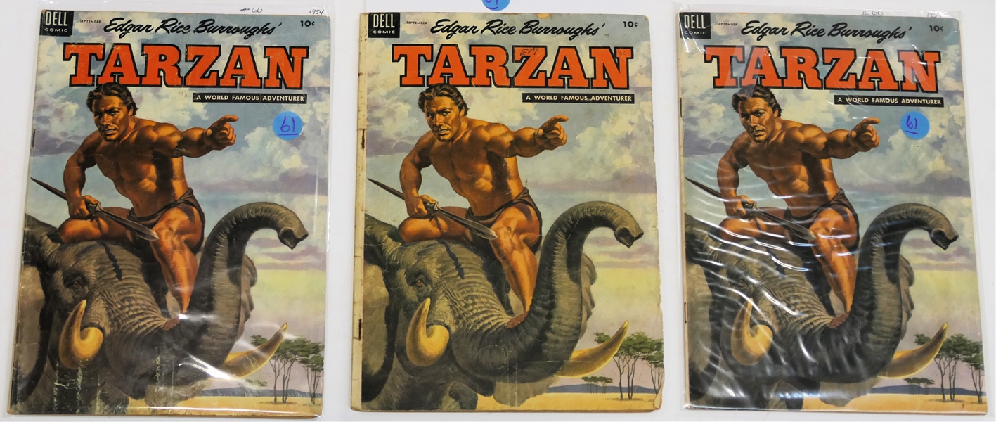 3  Dell Comics  - Edgar Rice Burroughs Tarzan 10 Cent Comic Books  - 1954 #60