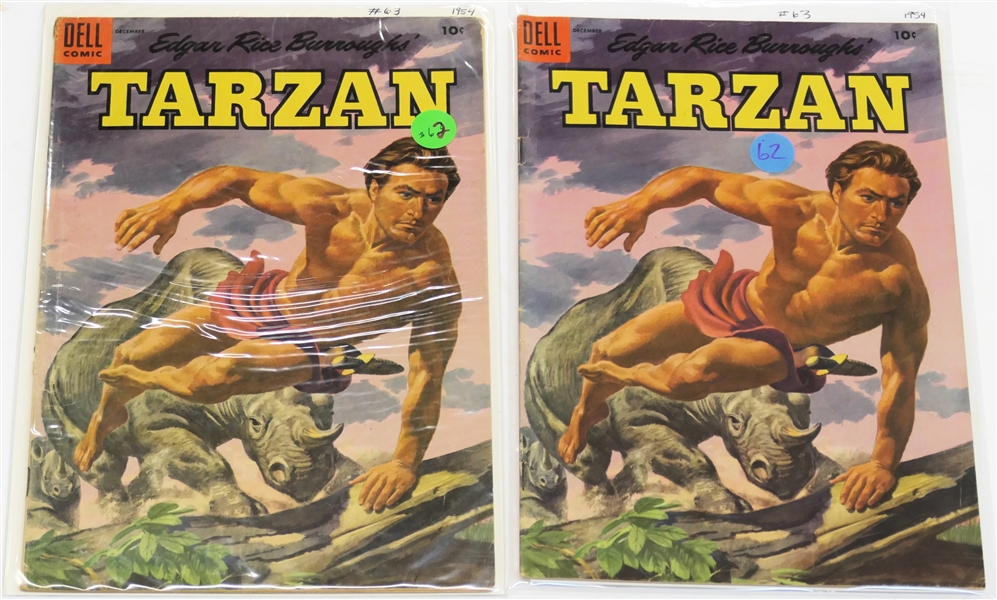 2  Dell Comics  - Edgar Rice Burroughs Tarzan 10 Cent Comic Books - 1954 #63