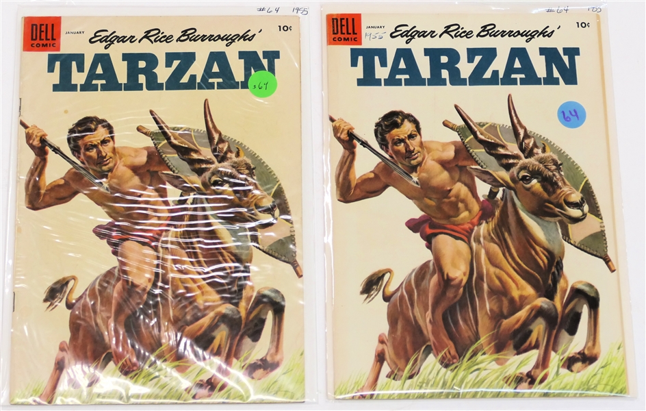 2 Dell Comics - Edgar Rice Burroughs Tarzan 10 Cent Comic Books - 1955 #64