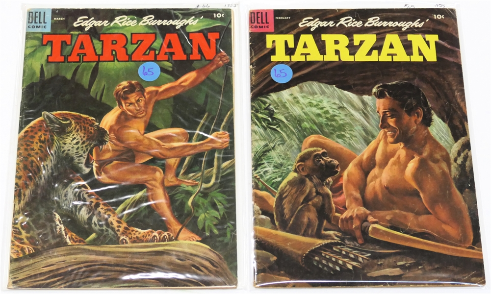  2 Dell Comics  - Edgar Rice Burroughs Tarzan 10 Cent Comic Books  - 1955 #65 and #66