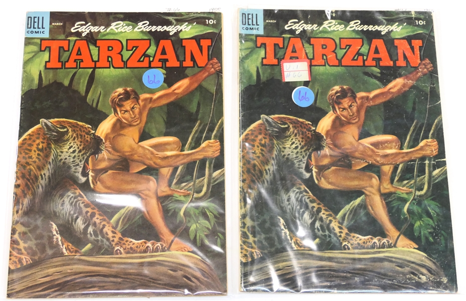  2 Dell Comics  - Edgar Rice Burroughs Tarzan 10 Cent Comic Books  - 1955 #66