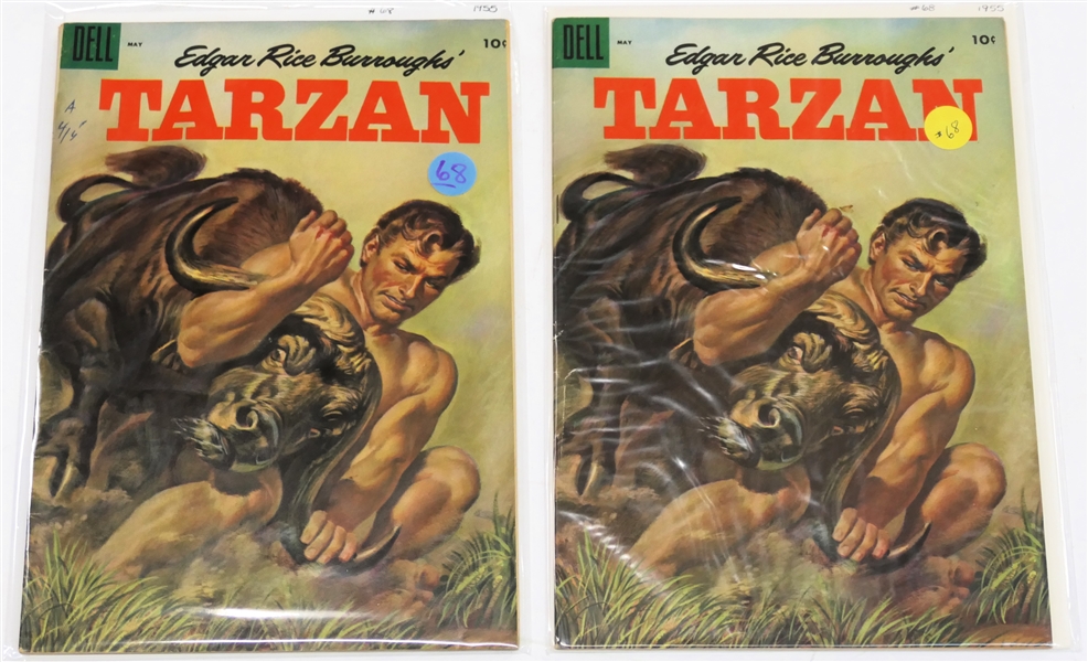  2 Dell Comics  - Edgar Rice Burroughs Tarzan 10 Cent Comic Books  - 1955 #68