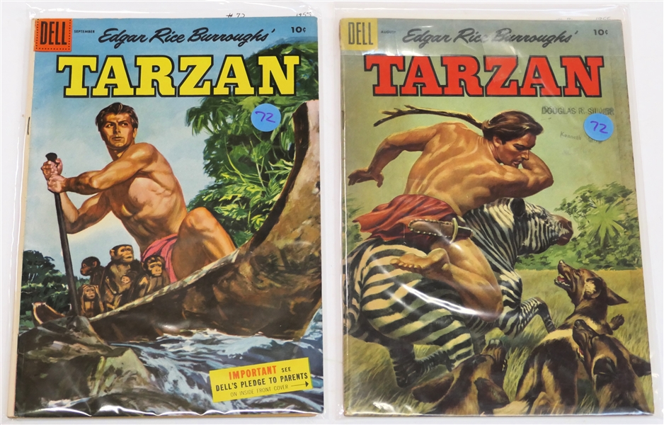  2 Dell Comics  - Edgar Rice Burroughs Tarzan 10 Cent Comic Books  - 1955 #71 and #72