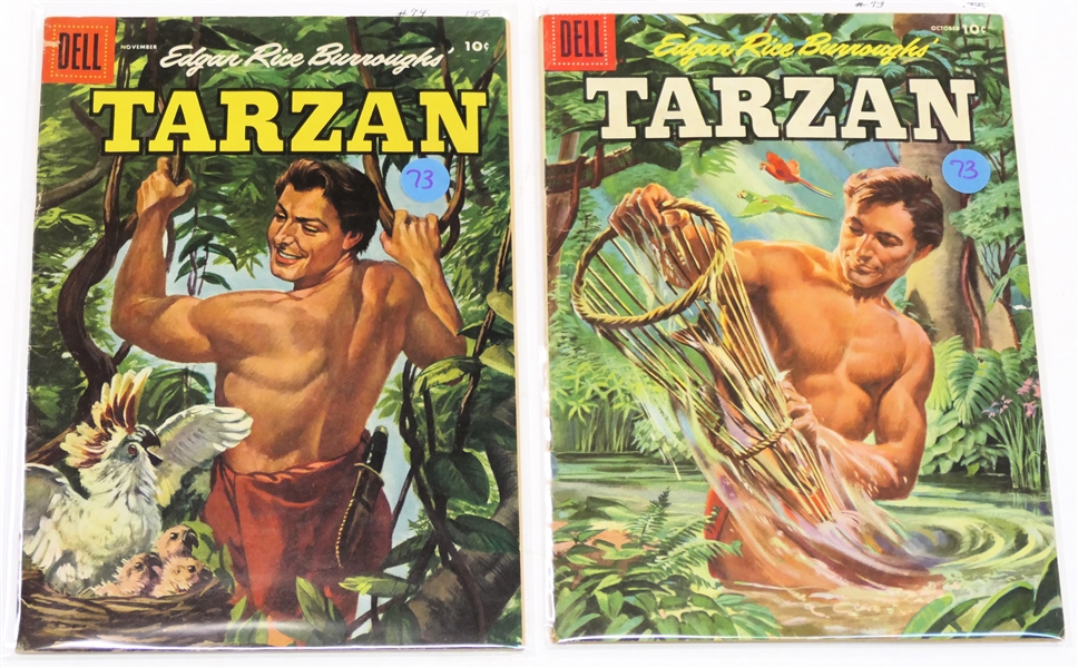  2 Dell Comics  - Edgar Rice Burroughs Tarzan 10 Cent Comic Books  - 1955 #73 and #74