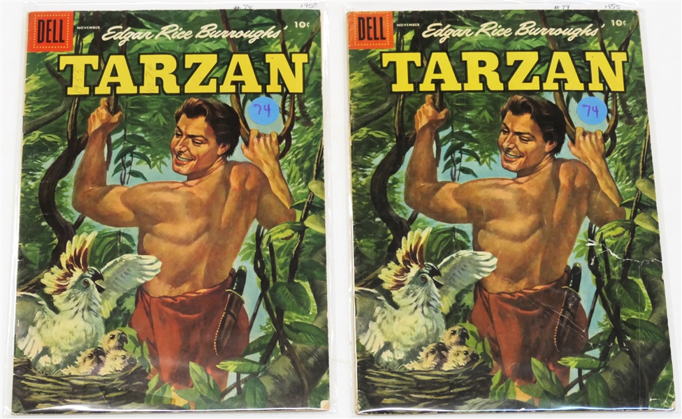  2 Dell Comics  - Edgar Rice Burroughs Tarzan 10 Cent Comic Books  - 1955 #74